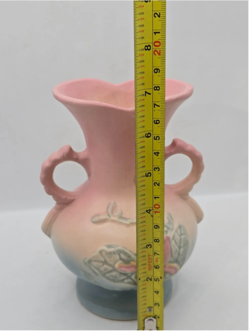 Vintage Hull Art Pottery Magnolia Vase 15-6 1/4 Pink Blue Matte 1940s USA